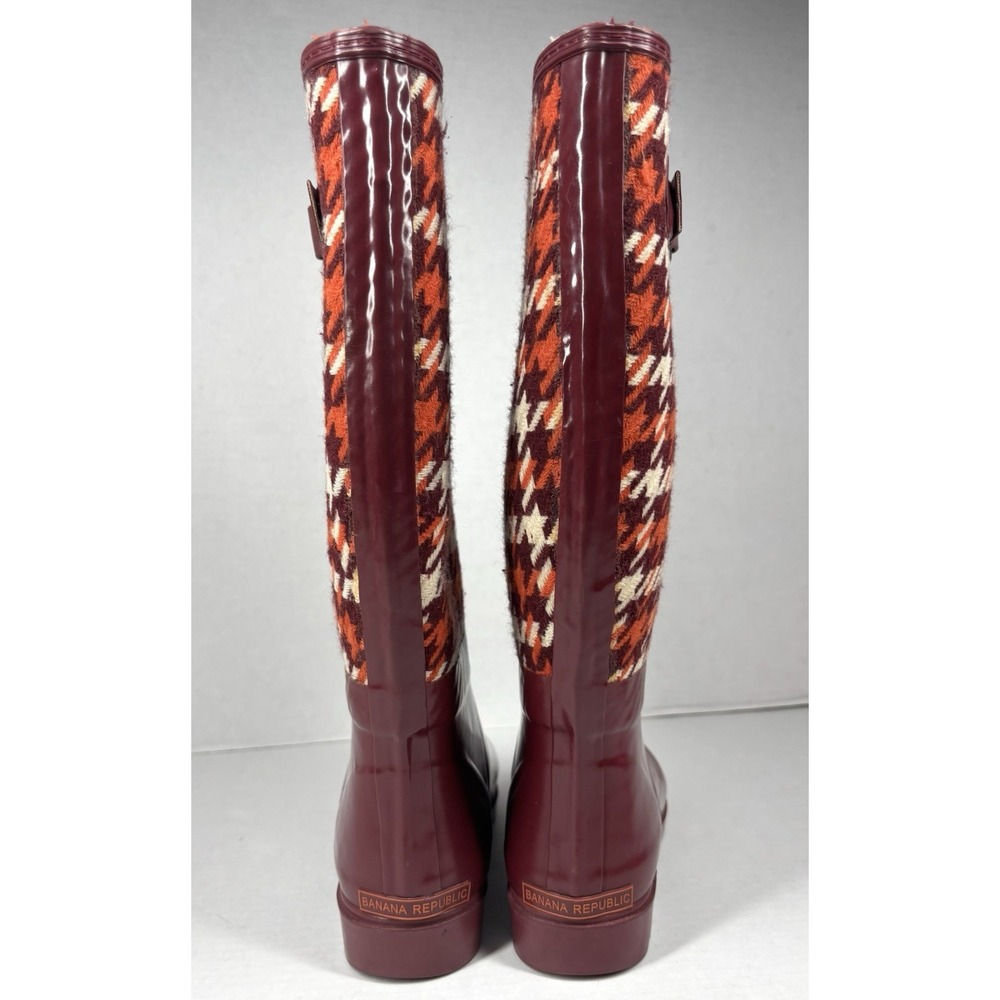 Banana Republic Womens‎ 6 Houndstooth Rain Boots Maroon Orange Tweed Retro 70s - Picture 5 of 11